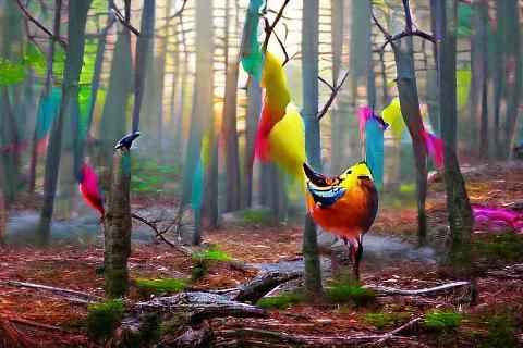 Colorful Bird Singing in Morning Forest