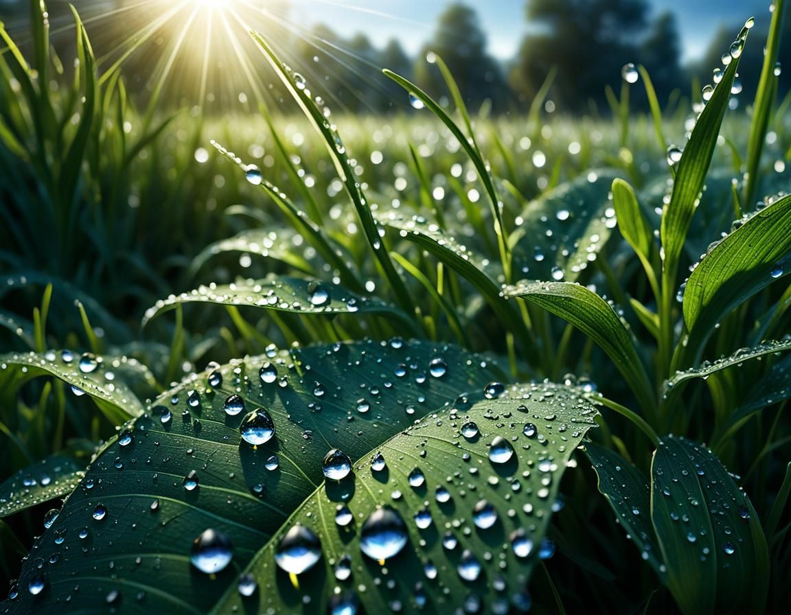 Glistening Dew Drops in Sunlight: Hyperrealistic Photography