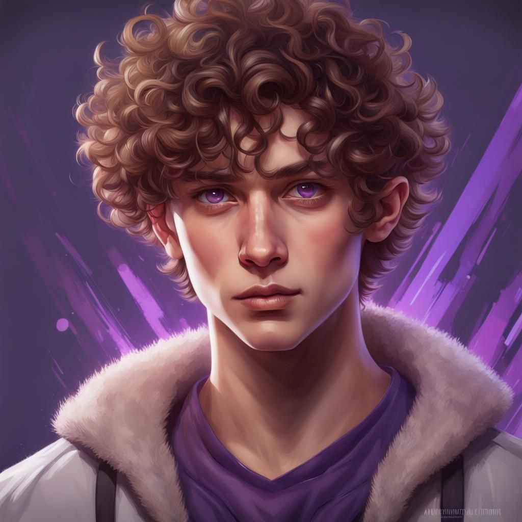 Detailed Portrait of Teenage Boy with Purple Eyes