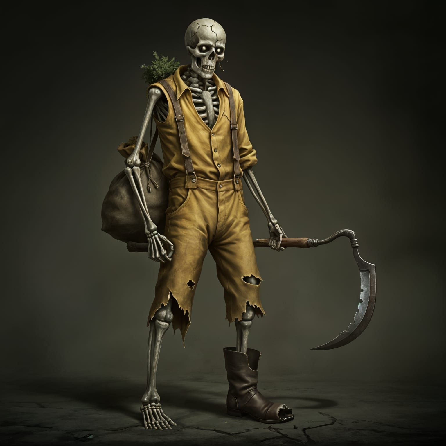 Cracked Clay Skeleton Farmer With Sickle