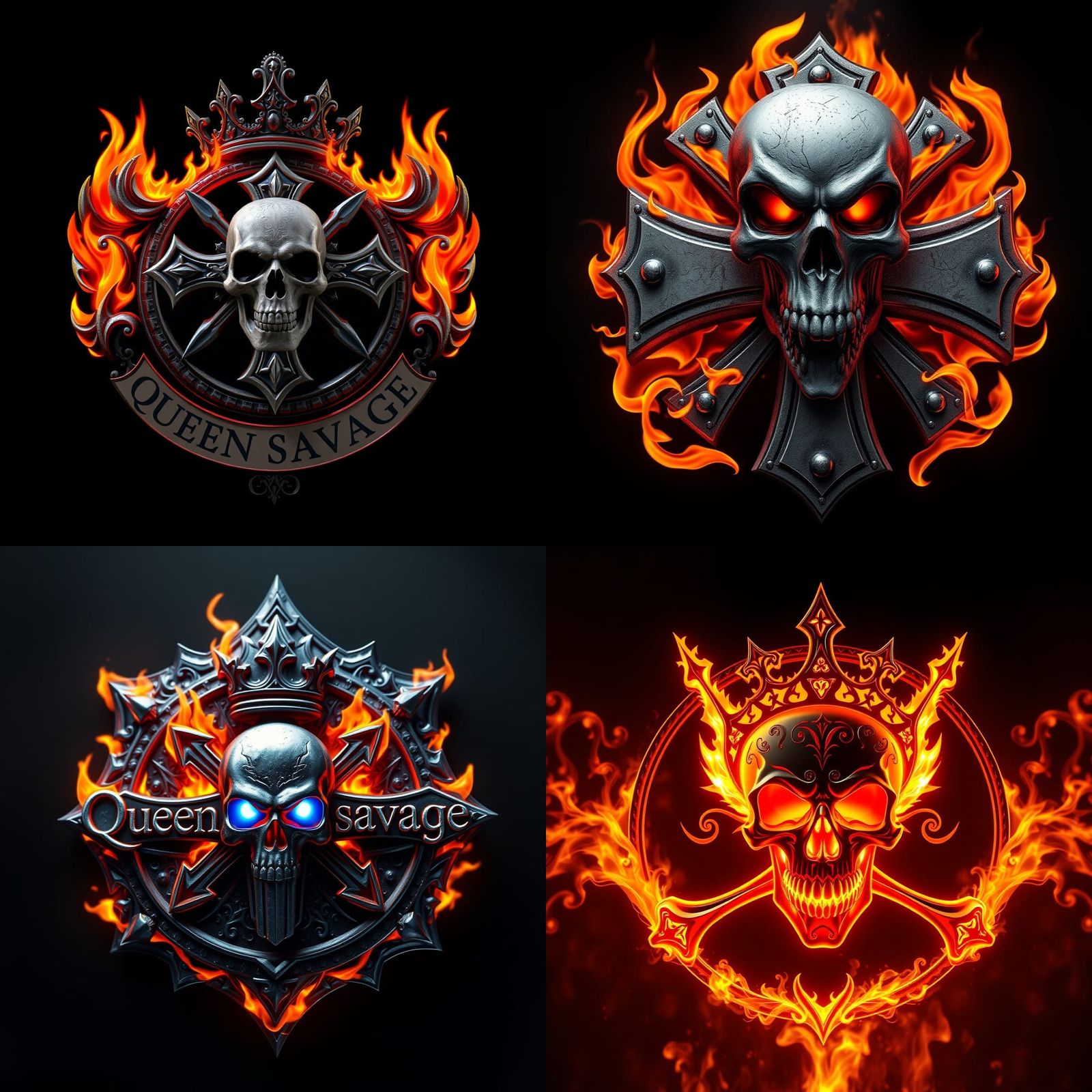 Queen Savage Logo with Skull, Cross and Flames