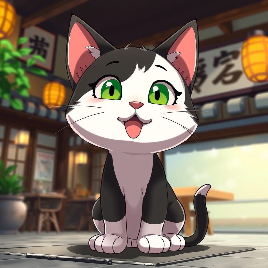 Whimsical Anime-Style Kitty Steals the Show at a Traditional...