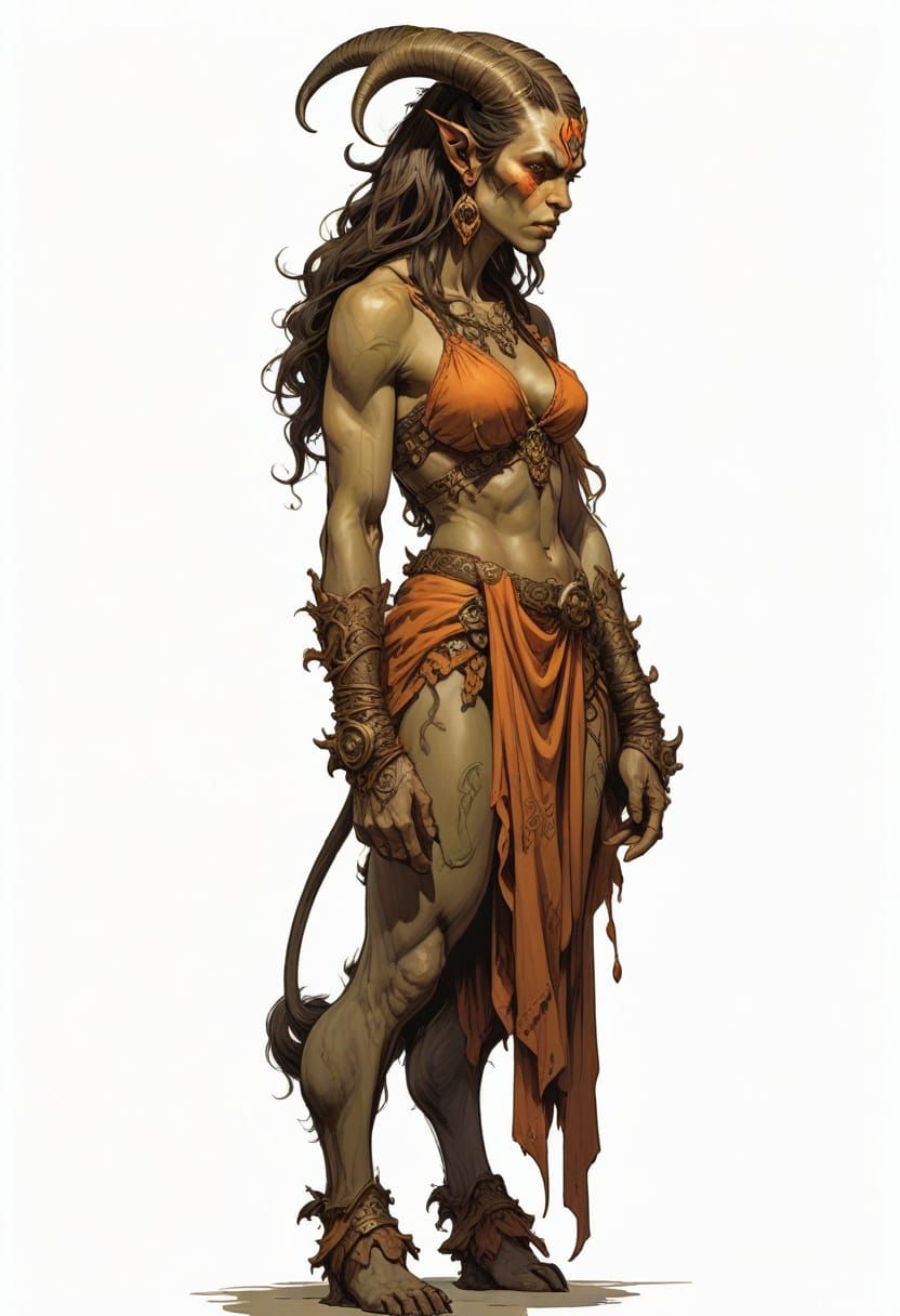 Female Satyr with Goat Features, Detailed Fantasy Art