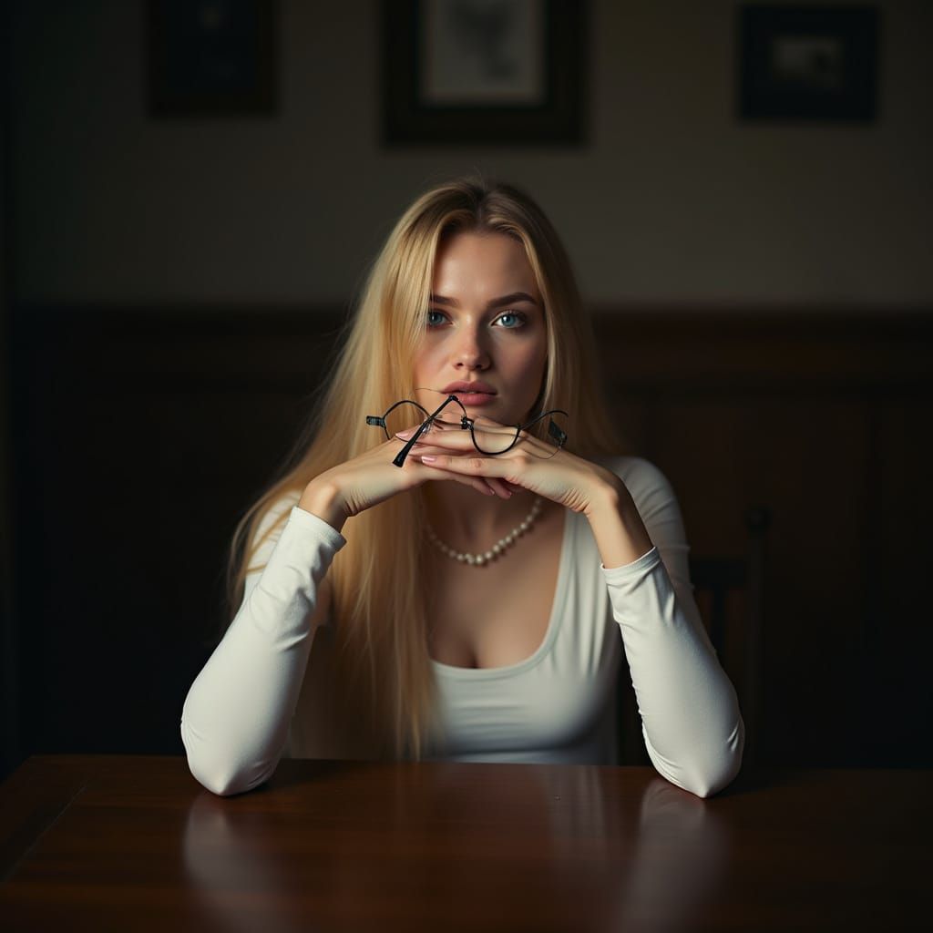 Analog Film Portrait of Woman with Golden Hair