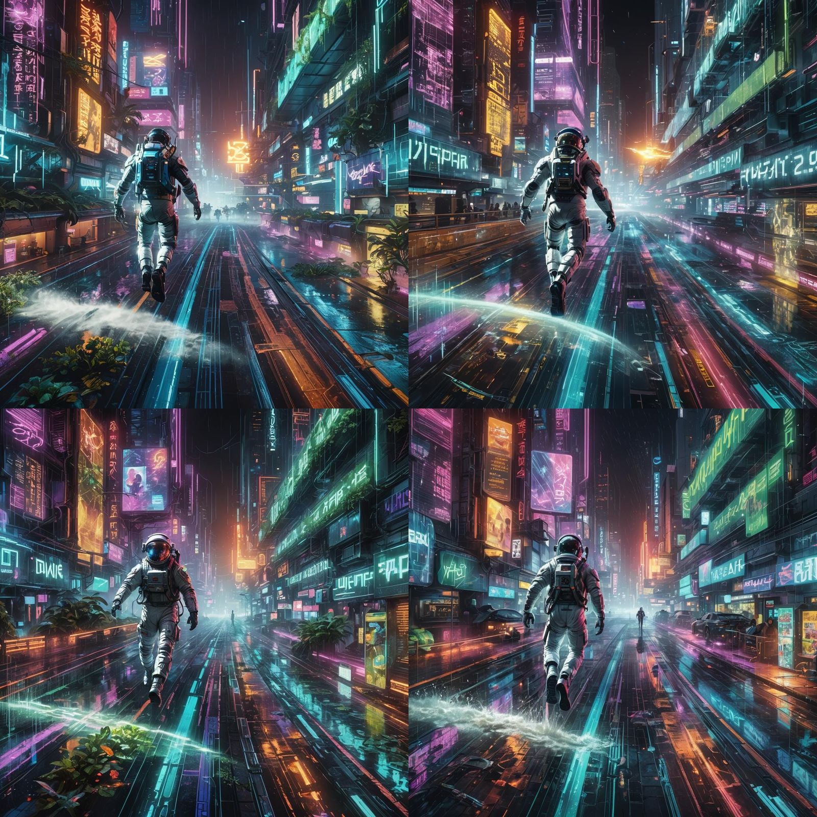 Cyberpunk Astronaut Navigates Stock Market in Futuristic Cit...