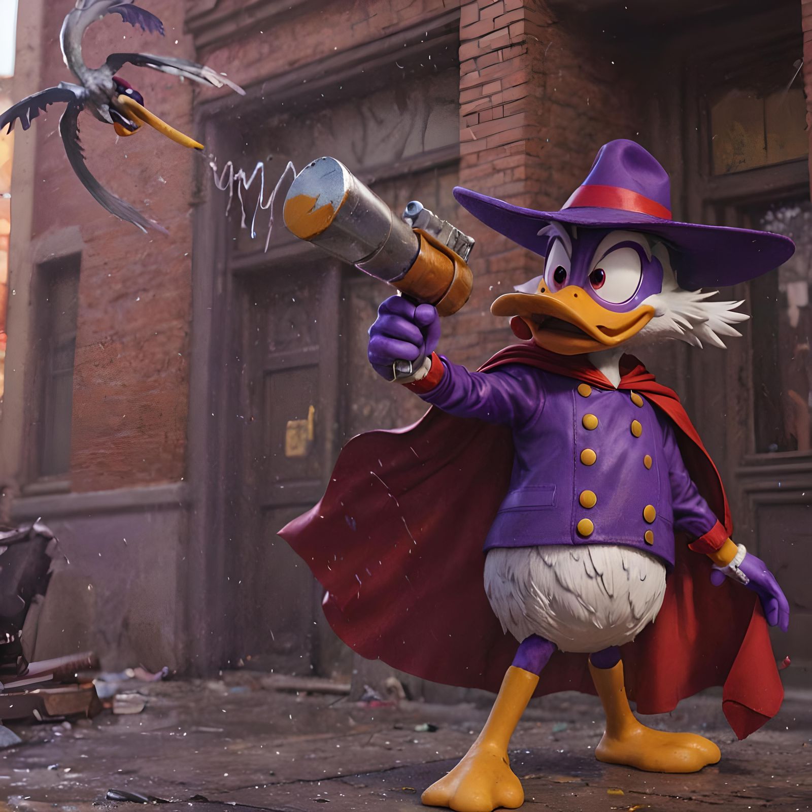 Hyperrealistic Darkwing Duck in Purple Jacket