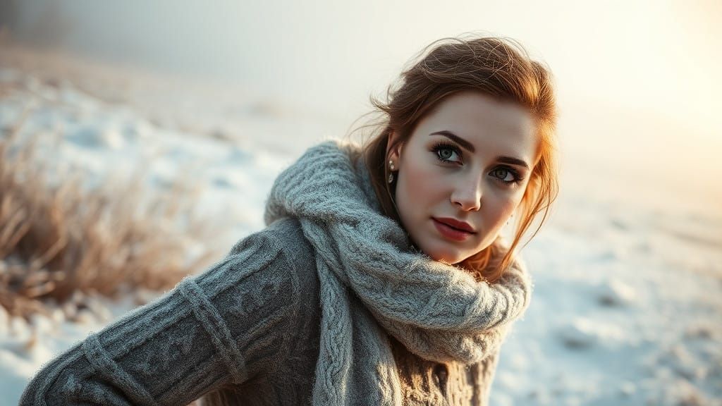 Woman Standing Strong in a Frosty Winter Landscape
