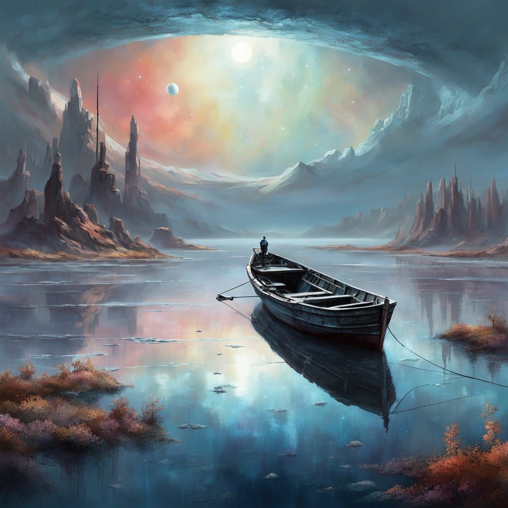 Cosmic Fisherman: Futuristic Realism Landscape