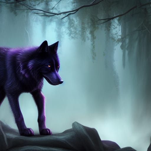 Black Wolf Pup Portrait in Detailed Digital Art