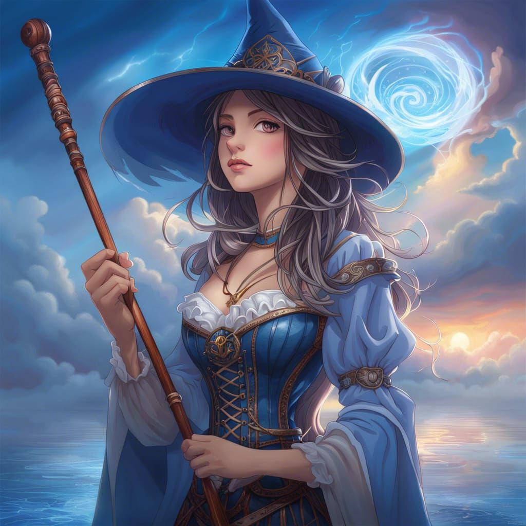 Anime Wizard Girl Portrait with Water Magic