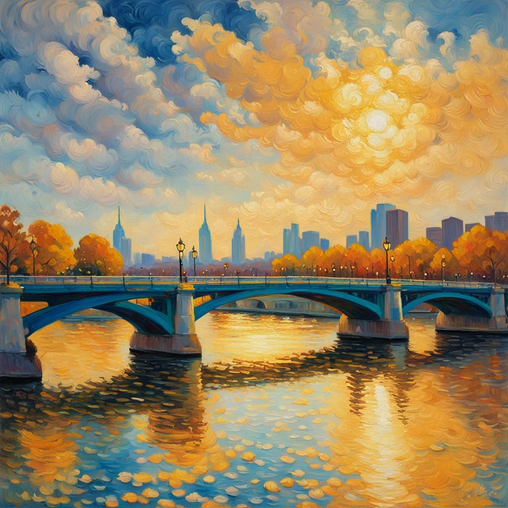 Waterloo Bridge Oil Painting in Neo-Impressionism Style