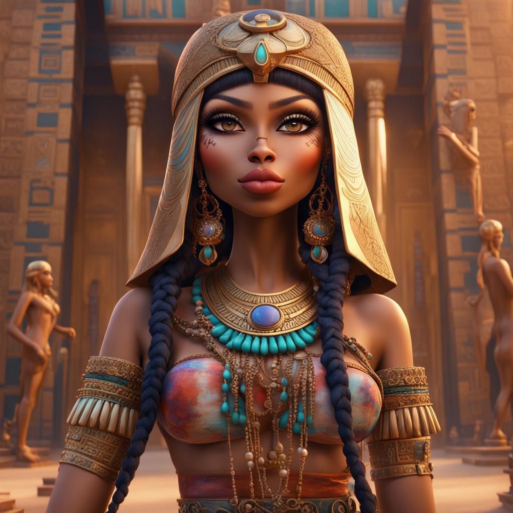 Hyperrealistic Egyptian Bratz Doll: Detailed Digital Art