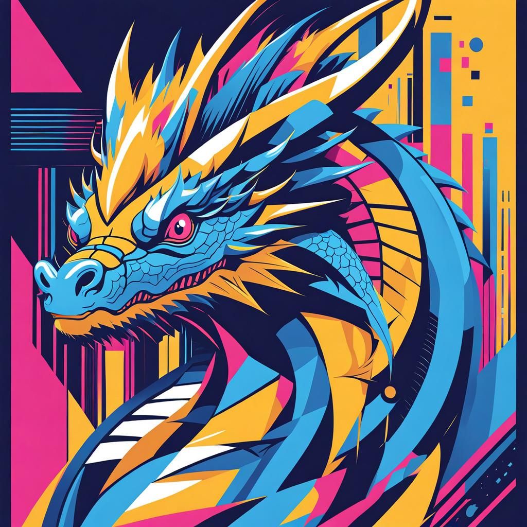 Cute Blue Dragon in Pop Art Style