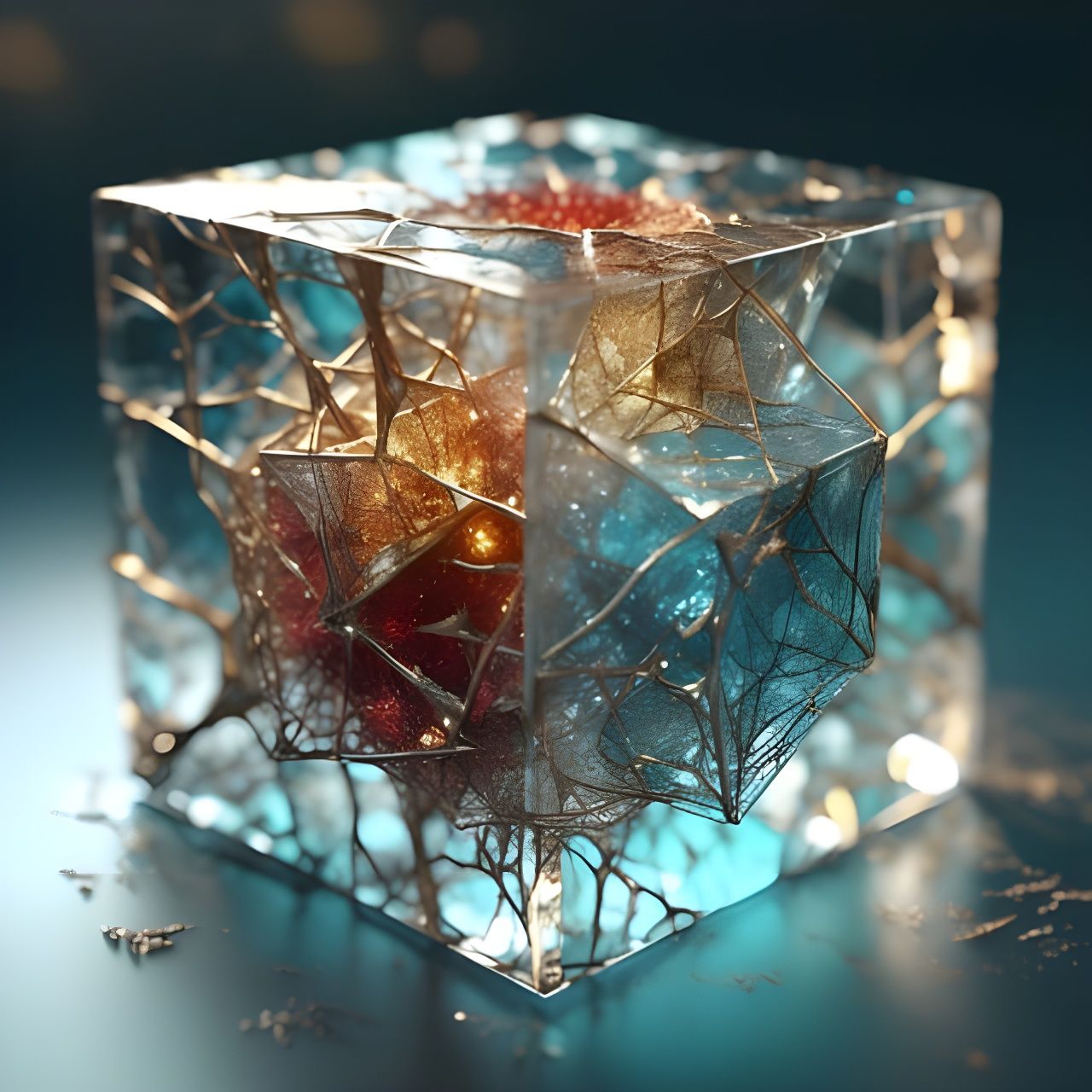 Cracked Glass Cube with Fractal Spiderweb Effect