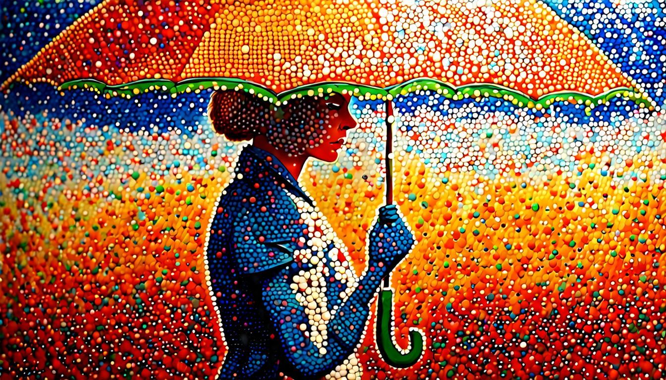 Lady with Sun Umbrella in Pointillism Style