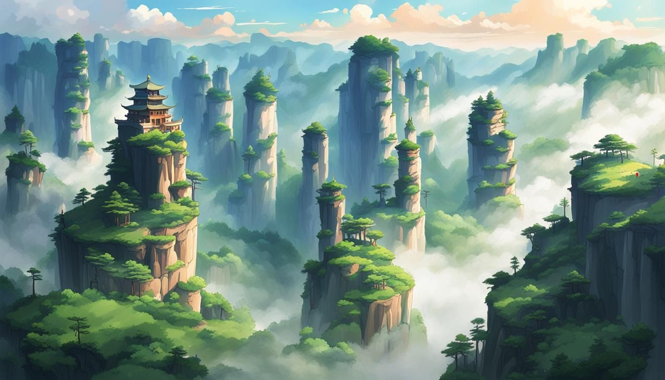 Tianzi Mountains Landscape in Anime Style