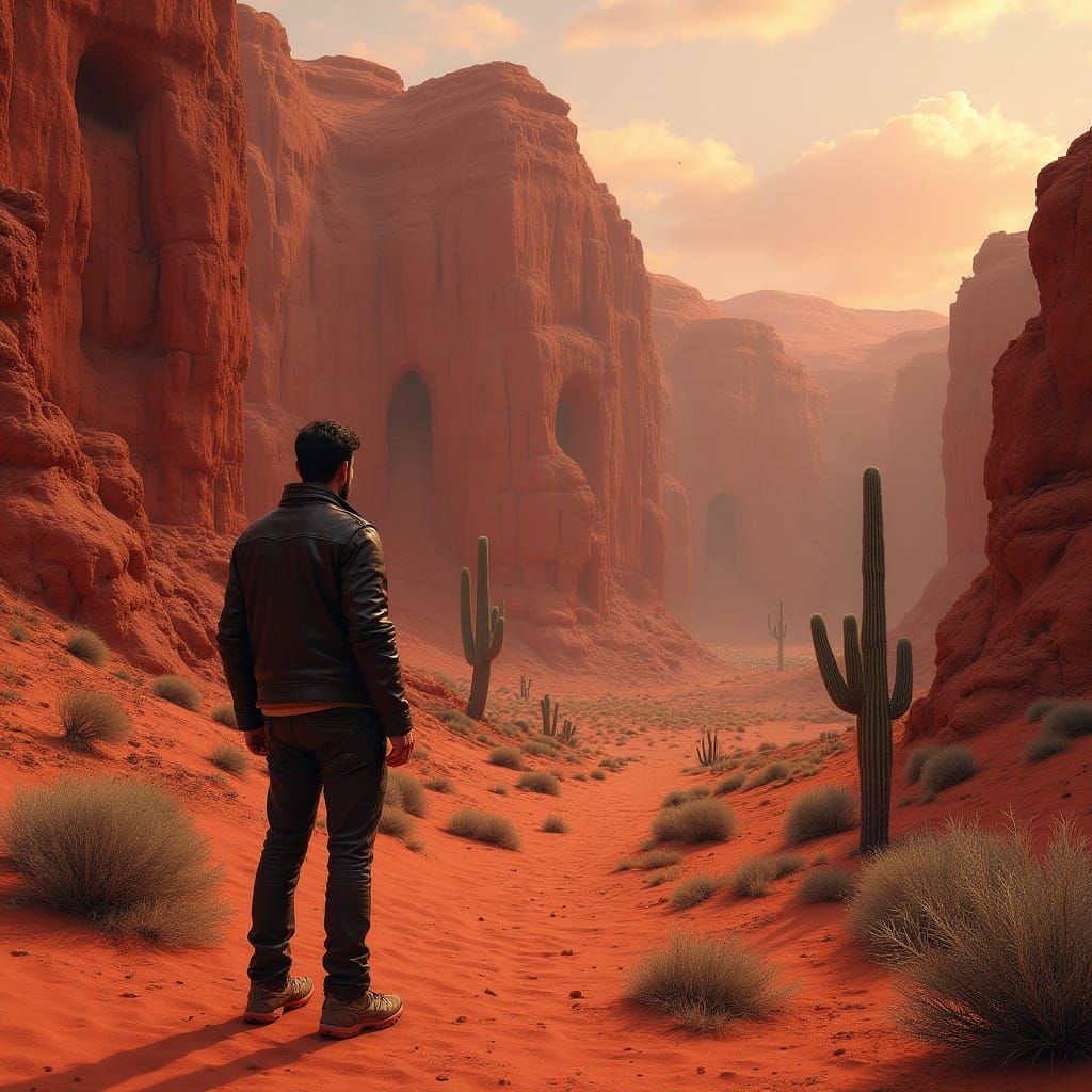 Canyon Landscape with Lone Figure, Hyper-Realistic