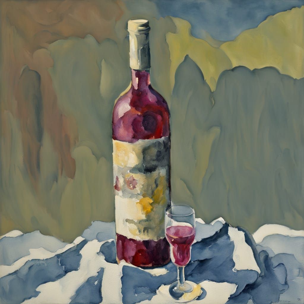 Gouache Masterpiece: Rotwein in Impressionist Style