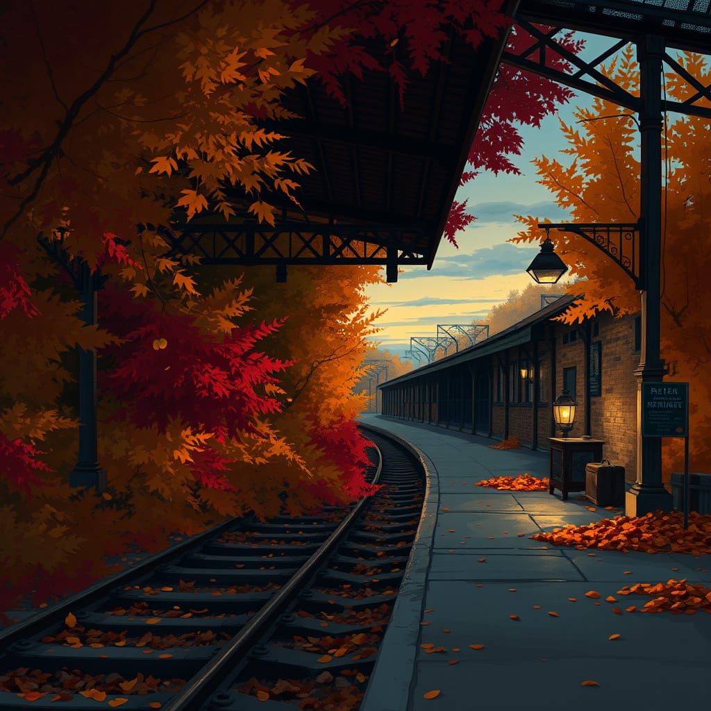 Autumnal Abandoned Train Station at Dusk