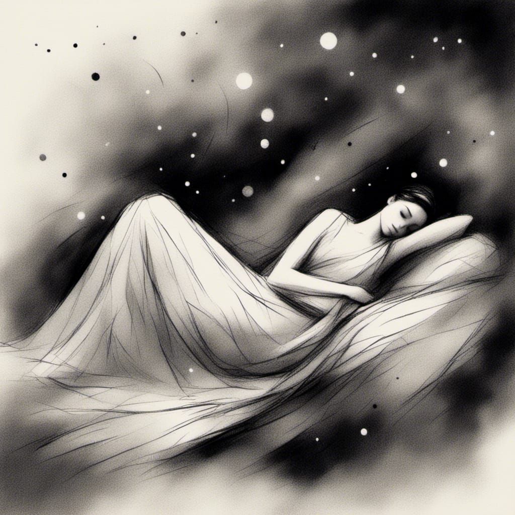 Woman Asleep in Minimalist Cosmic Dreamscape