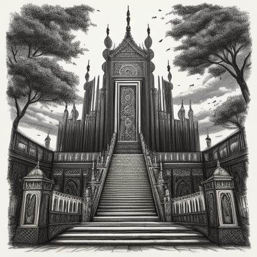Pen and Ink Drawing of Eternal Temple-Tower