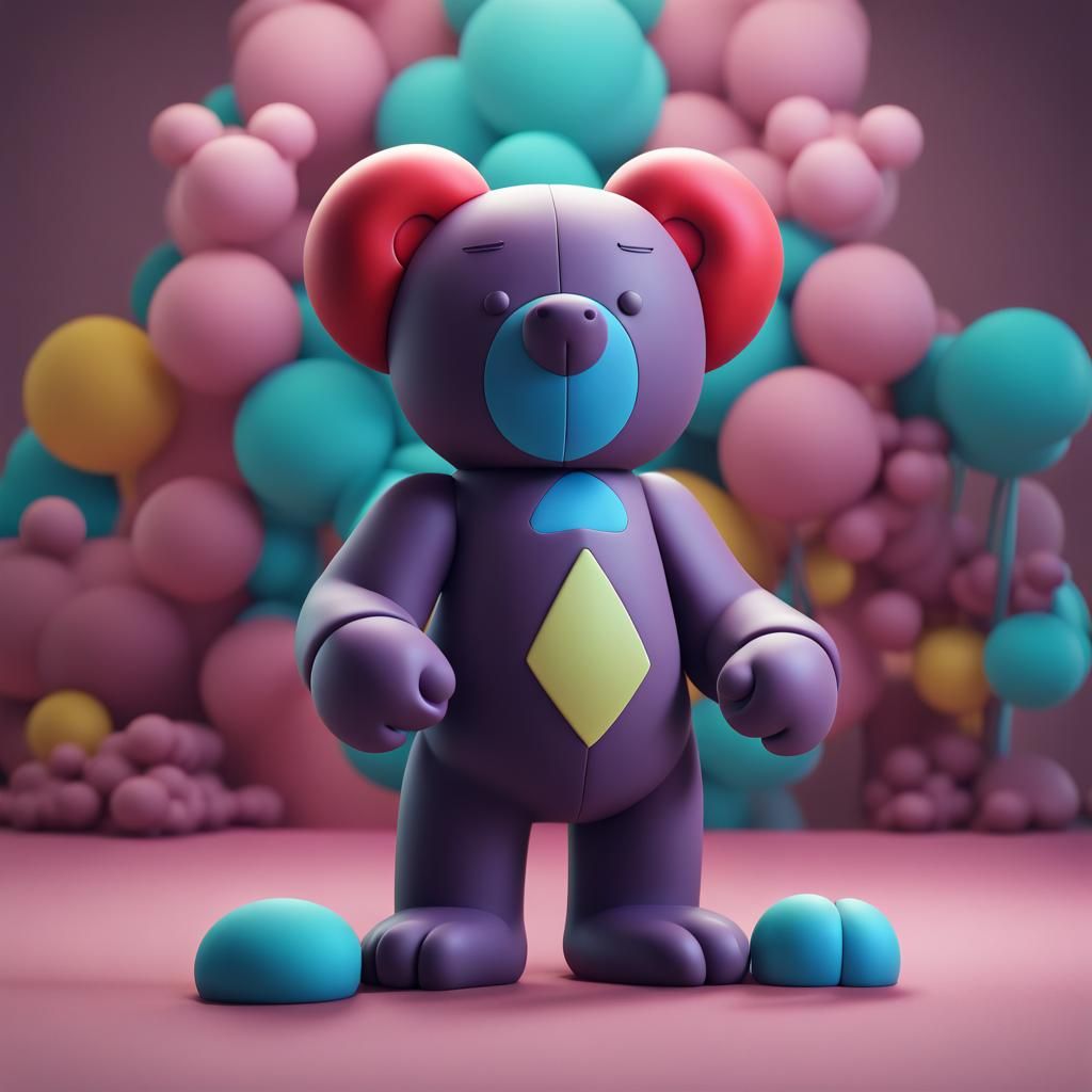 Stylized Bear Figure in T-Pose, Detailed Digital Art
