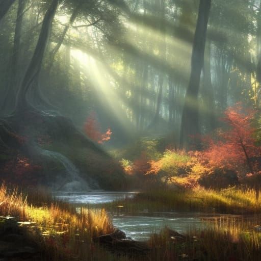 Enchanted Cottagecore Creek in Spring Forest