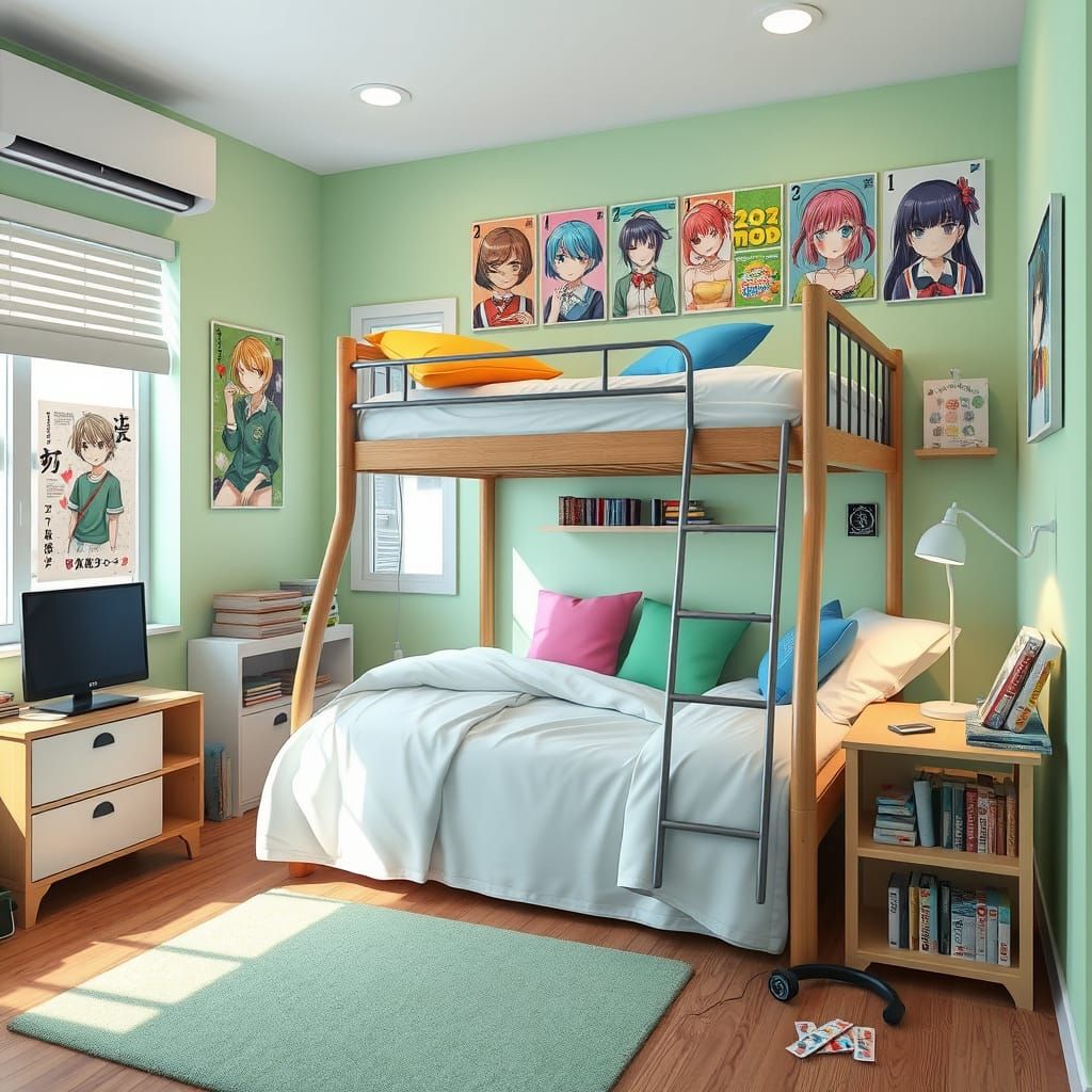 Anime-Themed Bedroom with Japanese Decor, 3D Anime Art
