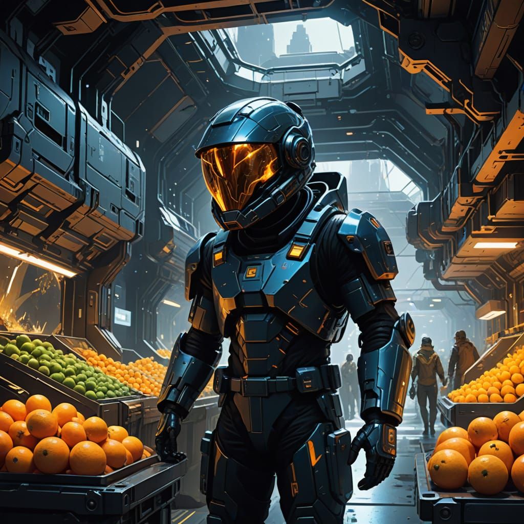 Intergalactic Shopper in Asteroid Market: Matte Painting