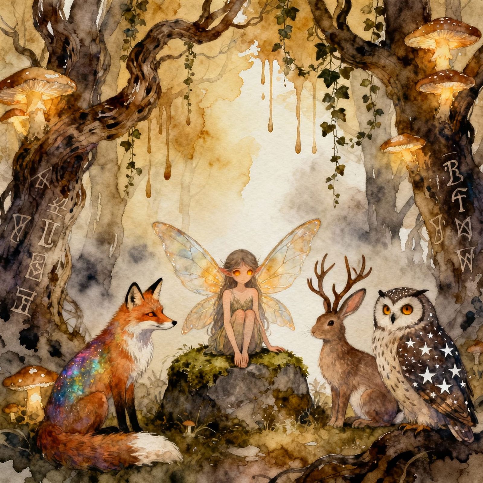 Whimsical Haunted Forest with Faerie and Magical Creatures