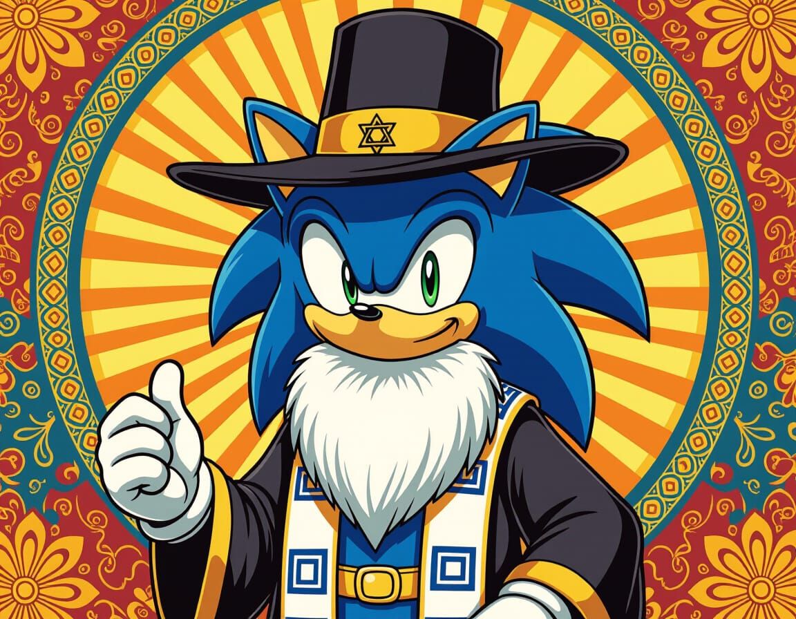 Sonic the Hedgehog as Rabbi in Whimsical Art Style