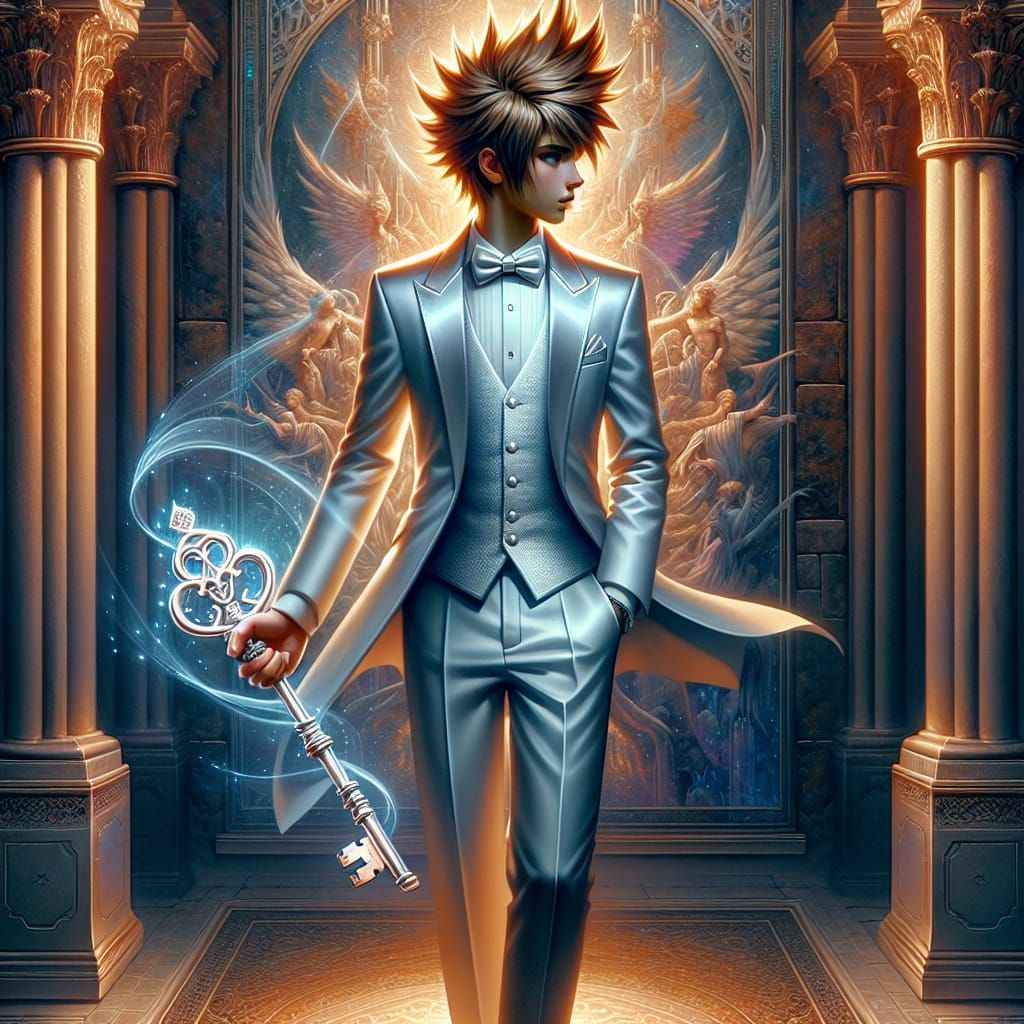 Young Man in Silver Tuxedo with Keyblade and Crown