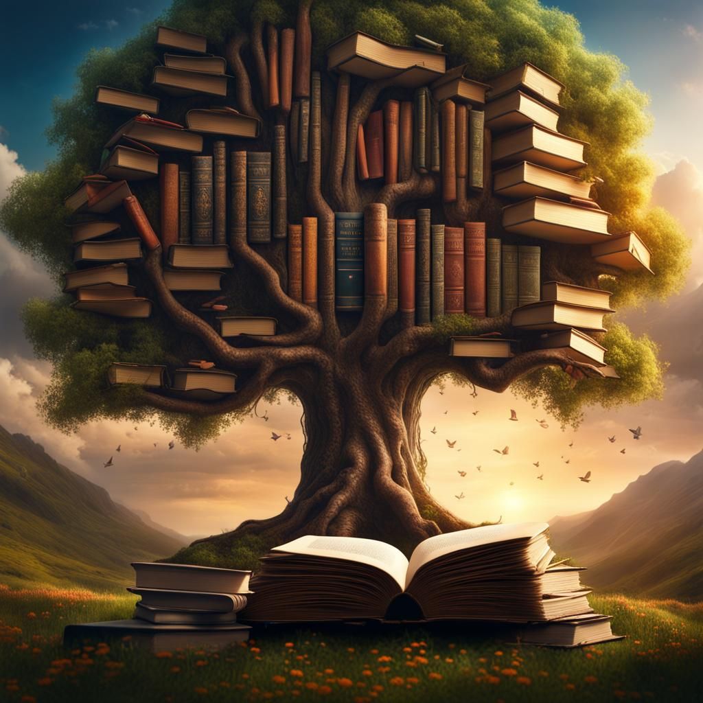Tree of Life with Books in Flower Valley