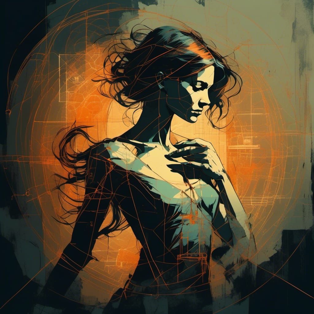 Vitruvian Woman Sketch in Lithography Print Style