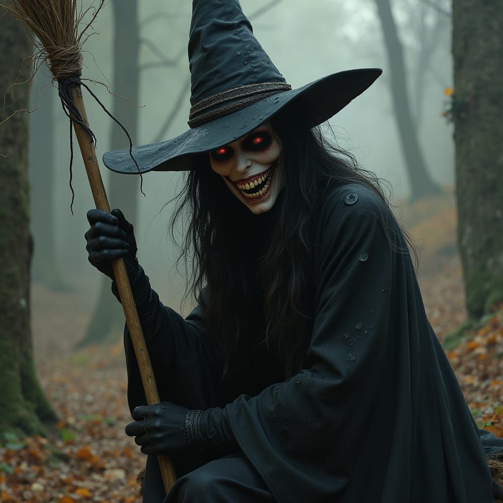 Sinister Electric Witch with Broomstick