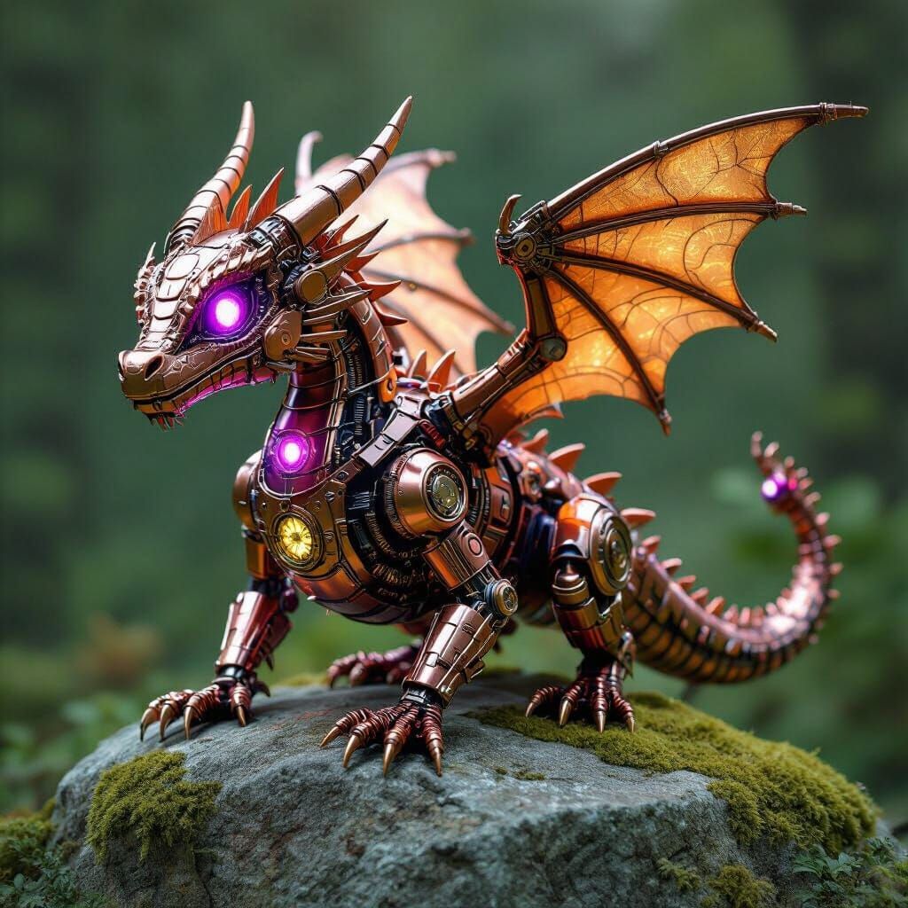 Steampunk Clockwork Dragon with Purple Lights