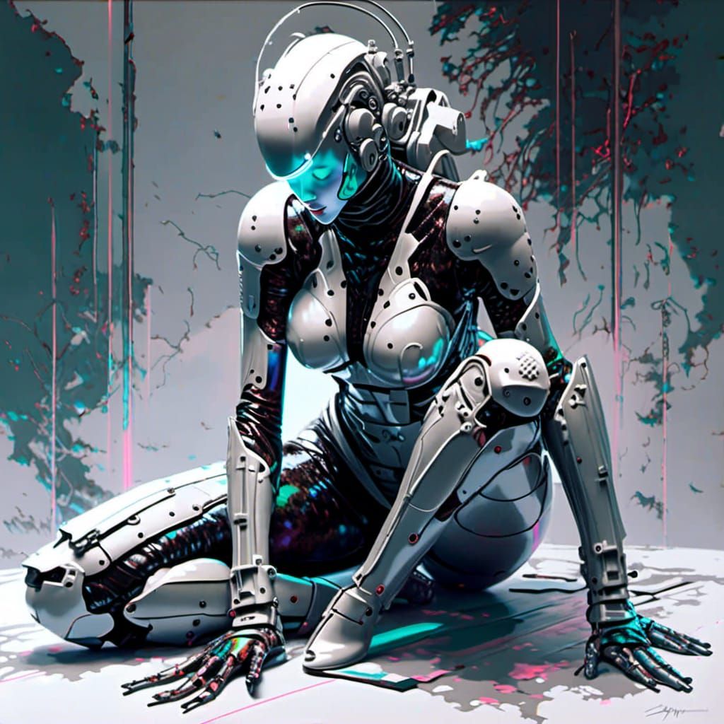 Woman with Snake Eyes in Synthwave Style