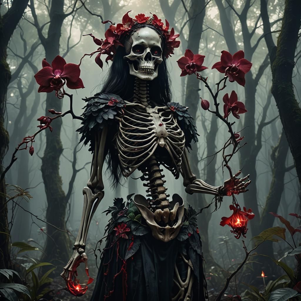Goddess of Death with Cursed Orchid in Dark Fantasy