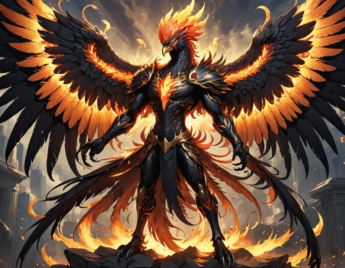 Confident Phoenix Warrior in Anime Style