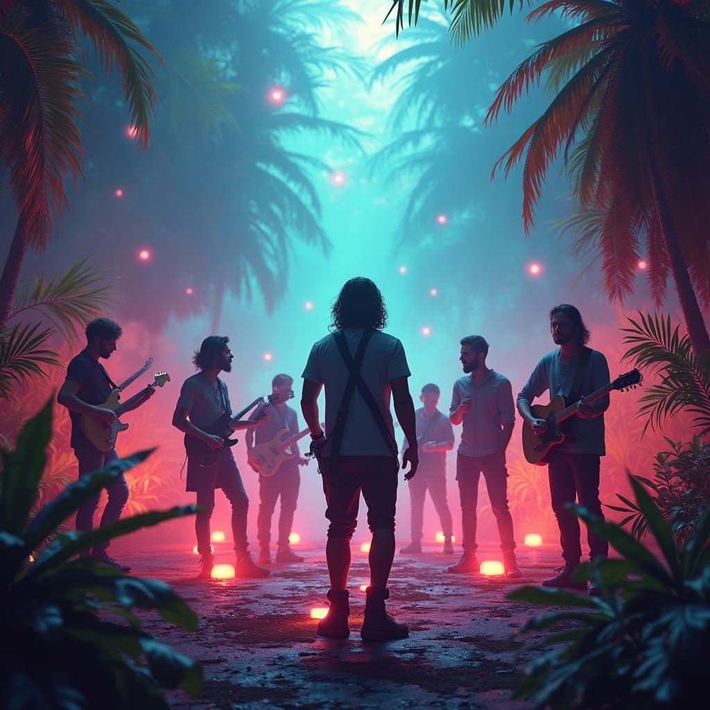 Reggae Rock Band in Vibrant Tropical Fantasy