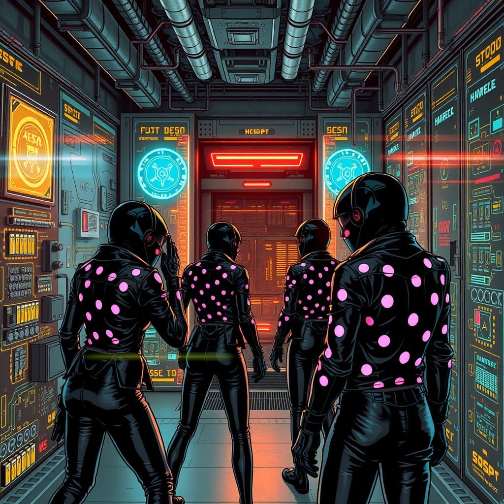 Cyberpunk Hackers Infiltrate Futuristic Server Room