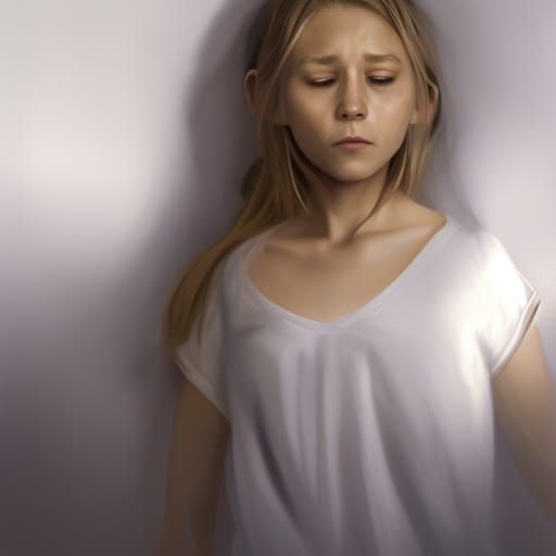 Crying Girl Portrait in Hospital Gown