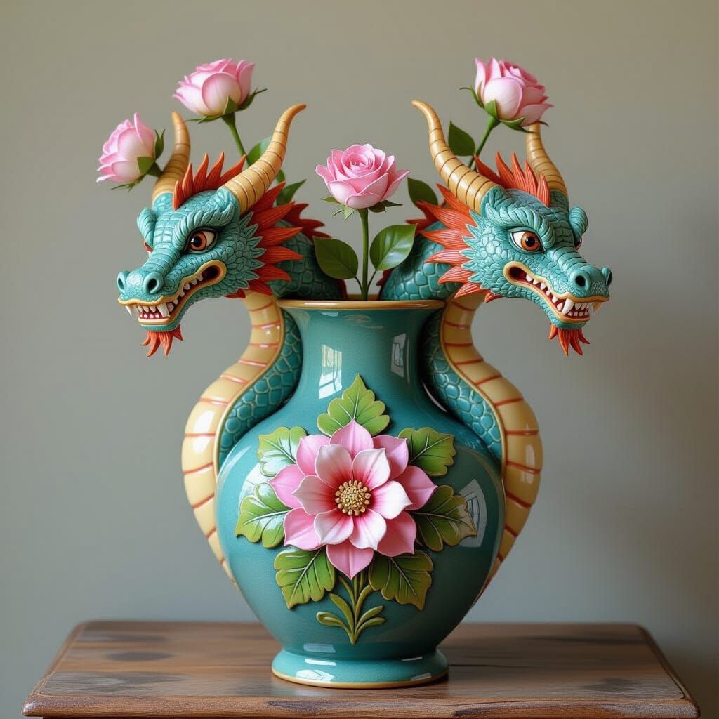 Elegant Fantasy Dragon Graal Flower Vase