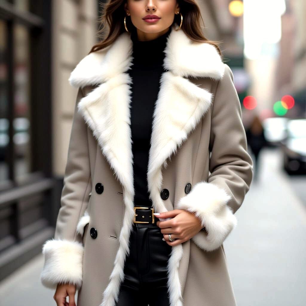 Fourrure White fox on female boss coat