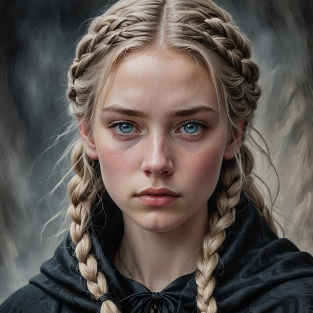 Hyperrealistic Portrait of a Teen Girl in Black Cloak