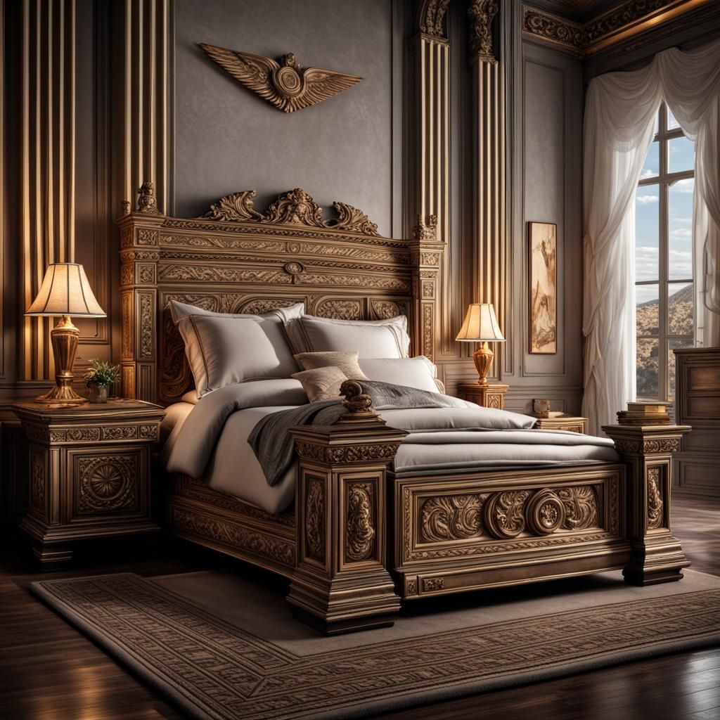 Athena's Luxurious Bed: Hyperrealistic 64 Megapixel Image