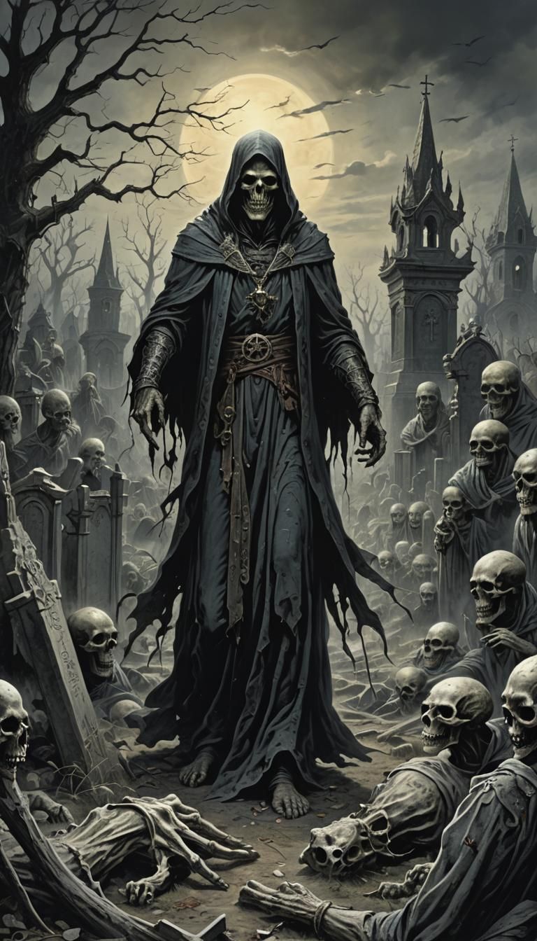 Evil Sorcerer's Necromantic Ritual in Cursed Cemetery