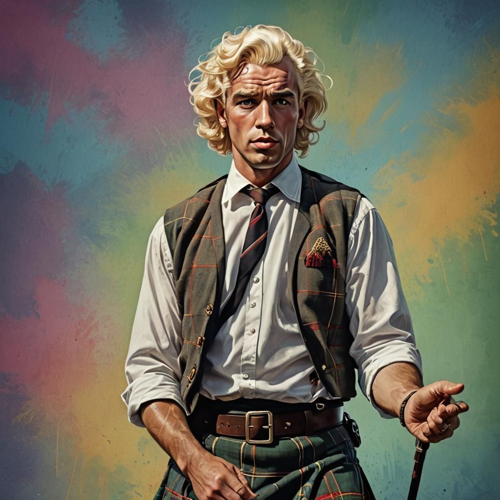 Hyperrealistic Scotsman Kilt Portrait in Pop Art Style