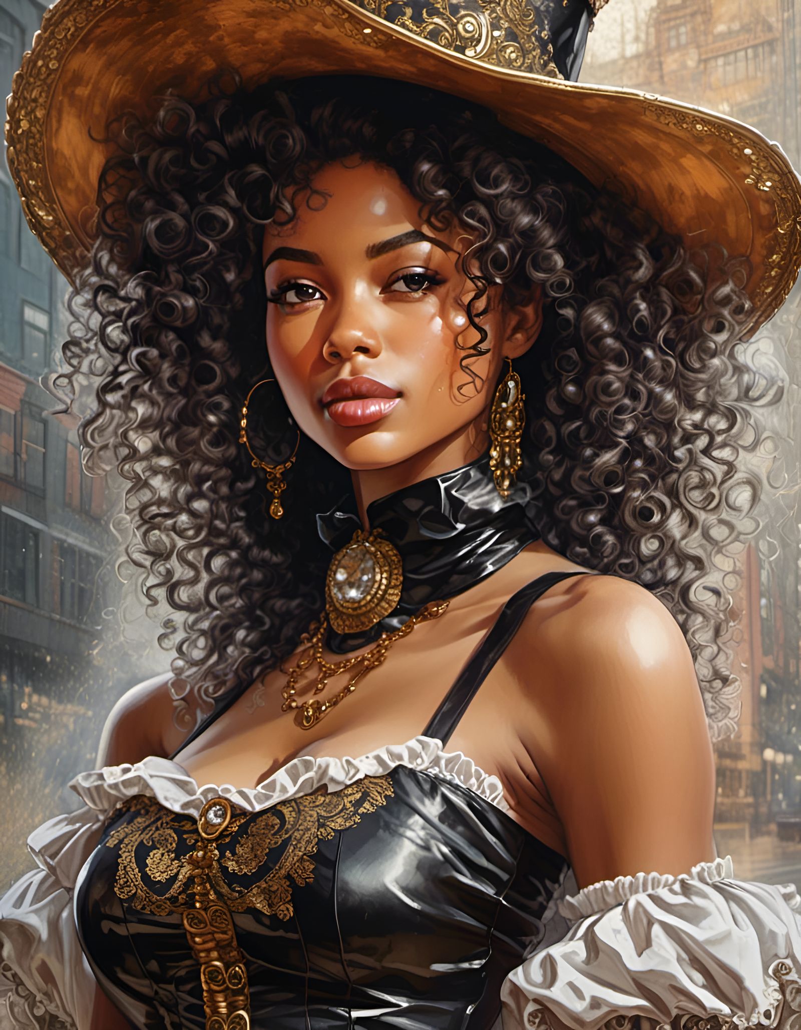 Steampunk Lady Portrait in Hypermaximalist Style
