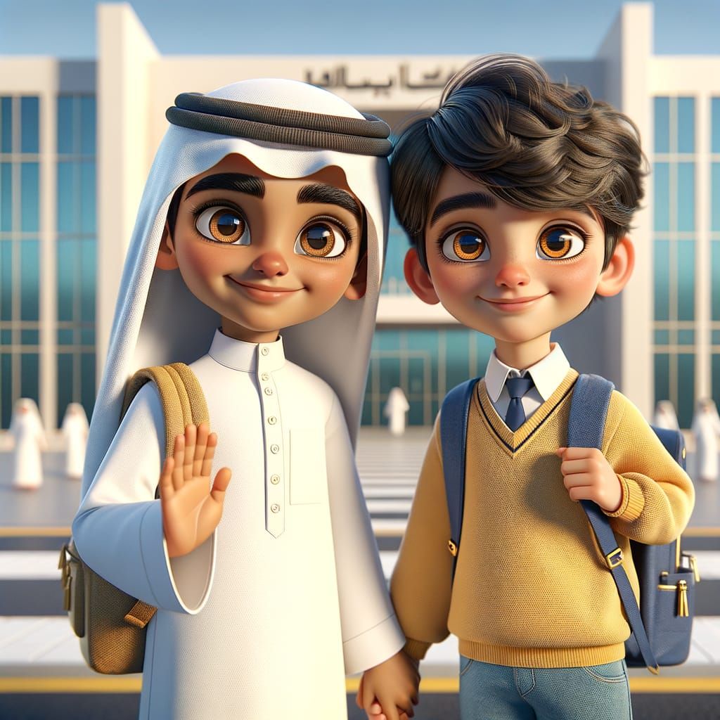 Gulf Arab Schoolchildren Welcome You in a Modern 3D Animated...